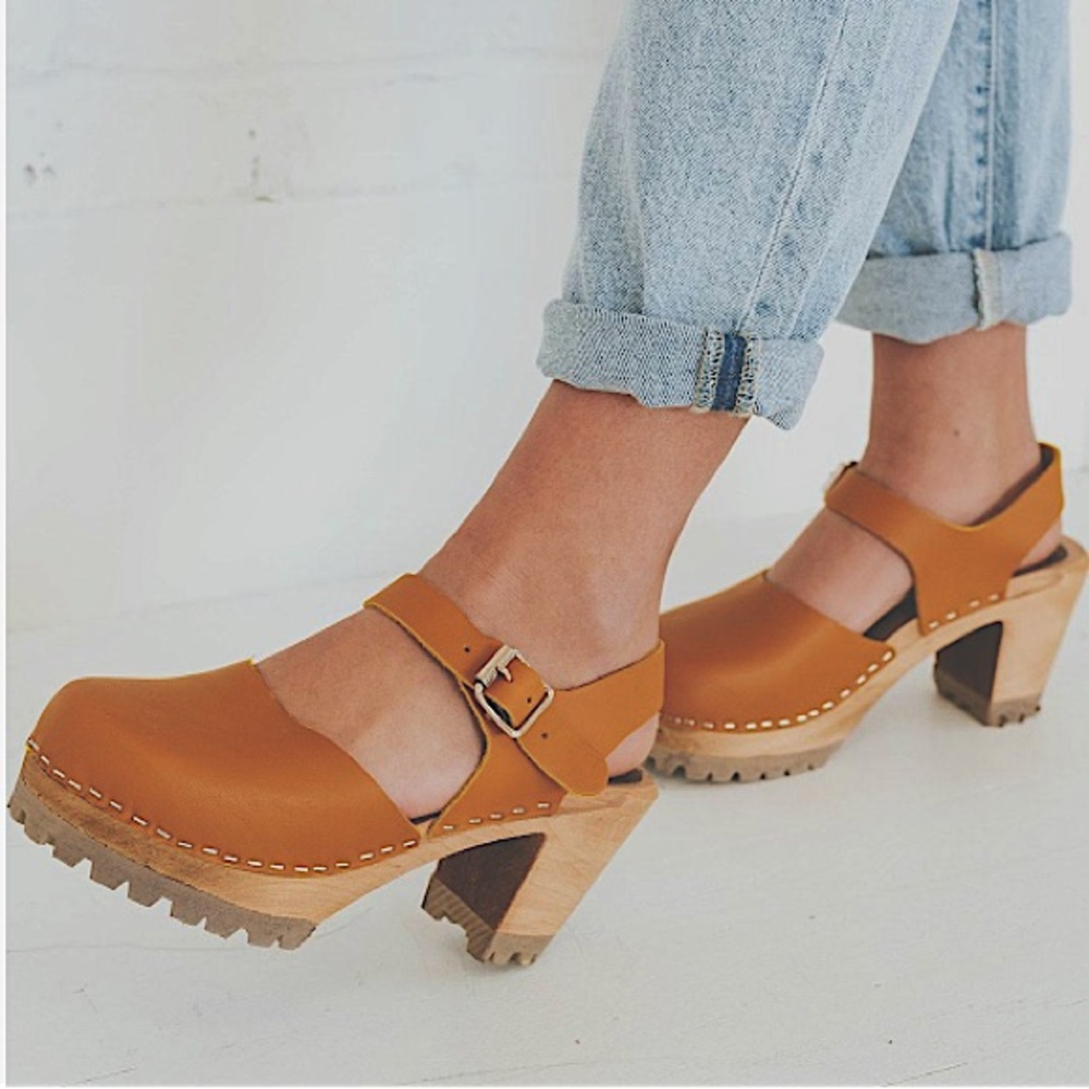 New MIA Abba Swedish Wooden Clogs from Free People, Mustard 38